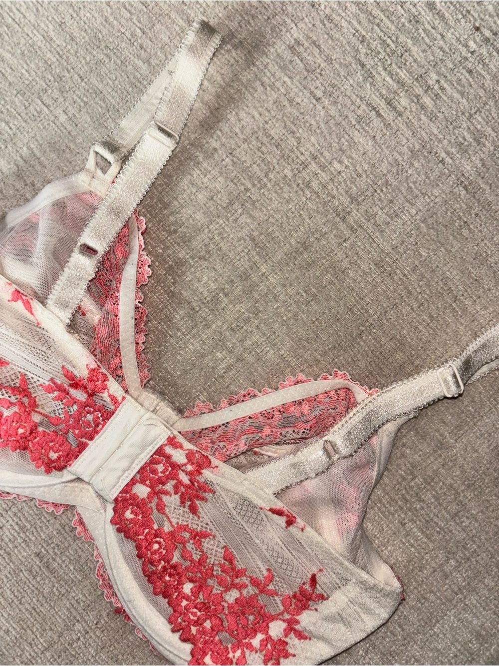 Wacoal Embrace Lace Underwire Bra 34DDD Ivory Coral Floral Romantic Coquette - Picture 9 of 12